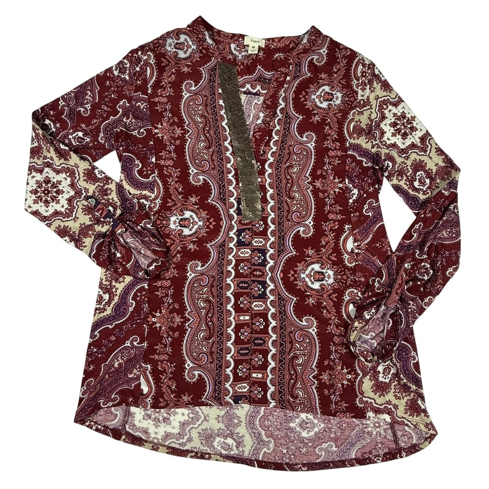 Tiny‎ by Anthropologie Devas Popover Blouse Paisley Sequined Tunic Top Size M